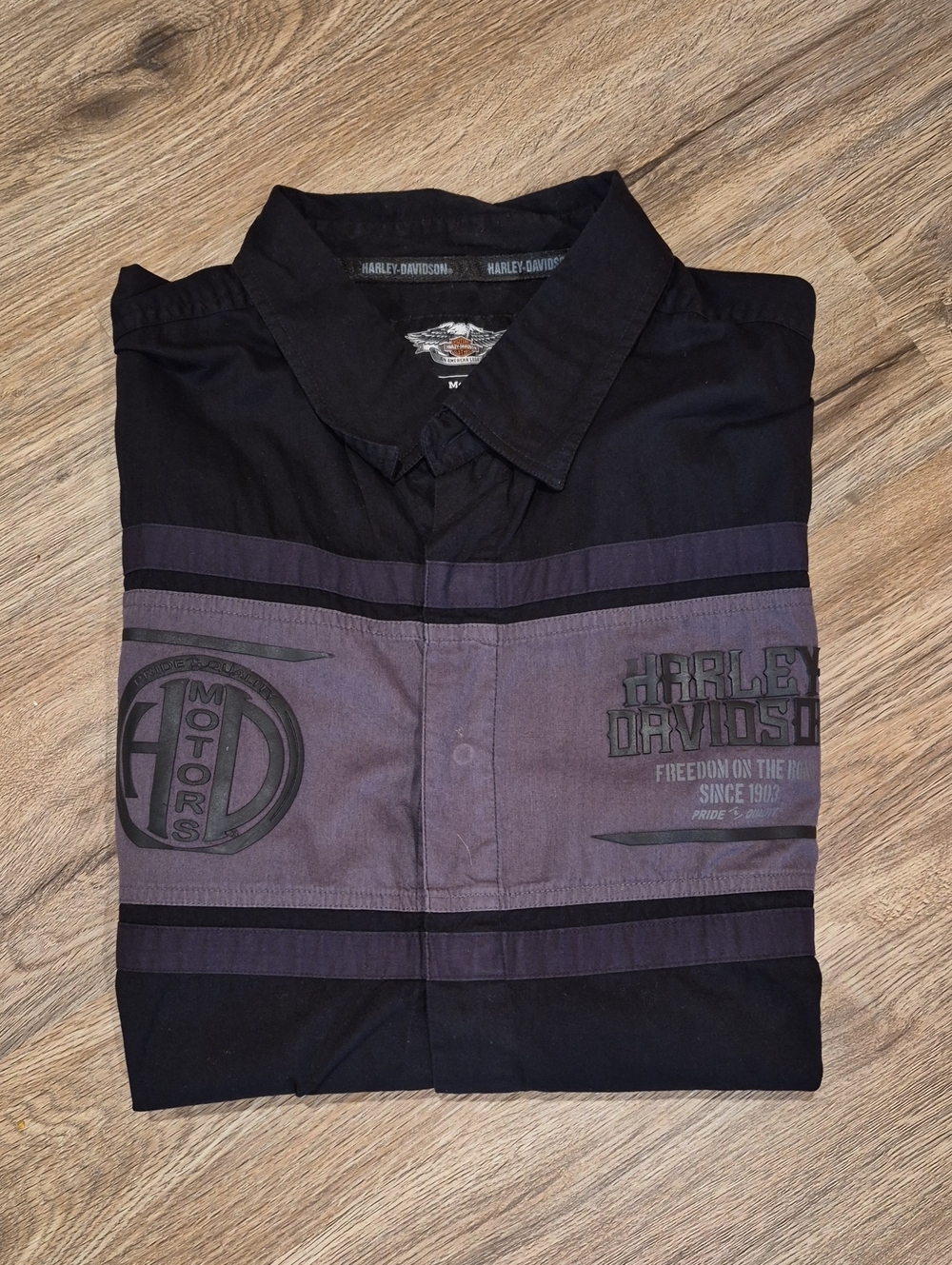 Harley-Davidson Black and Gray Short Sleeve Button-Up Work Shirt